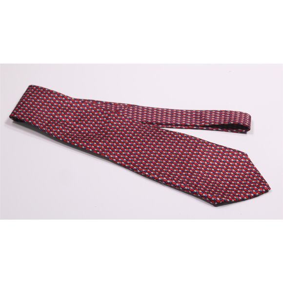 Ermenegildo Zegna Red Blue Gray Geometric Print Silk Necktie Tie - Picture 2 of 8